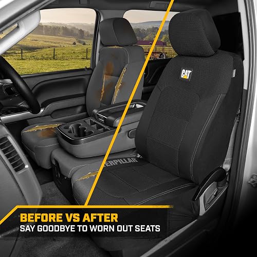 Caterpillar - Fundas de asiento de automóvil Cat® MeshFlex para automóviles, camiones y SUV (juego de 2), fundas de asiento de automóvil negras para asientos delanteros,