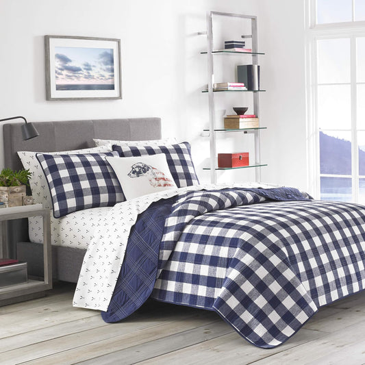 Eddie Bauer- Juego de edredón Queen, Ropa de Cama Reversible de algodón con Fundas a Juego, decoración del hogar para Todas Las Estaciones (Azul a Cuadros, Queen)