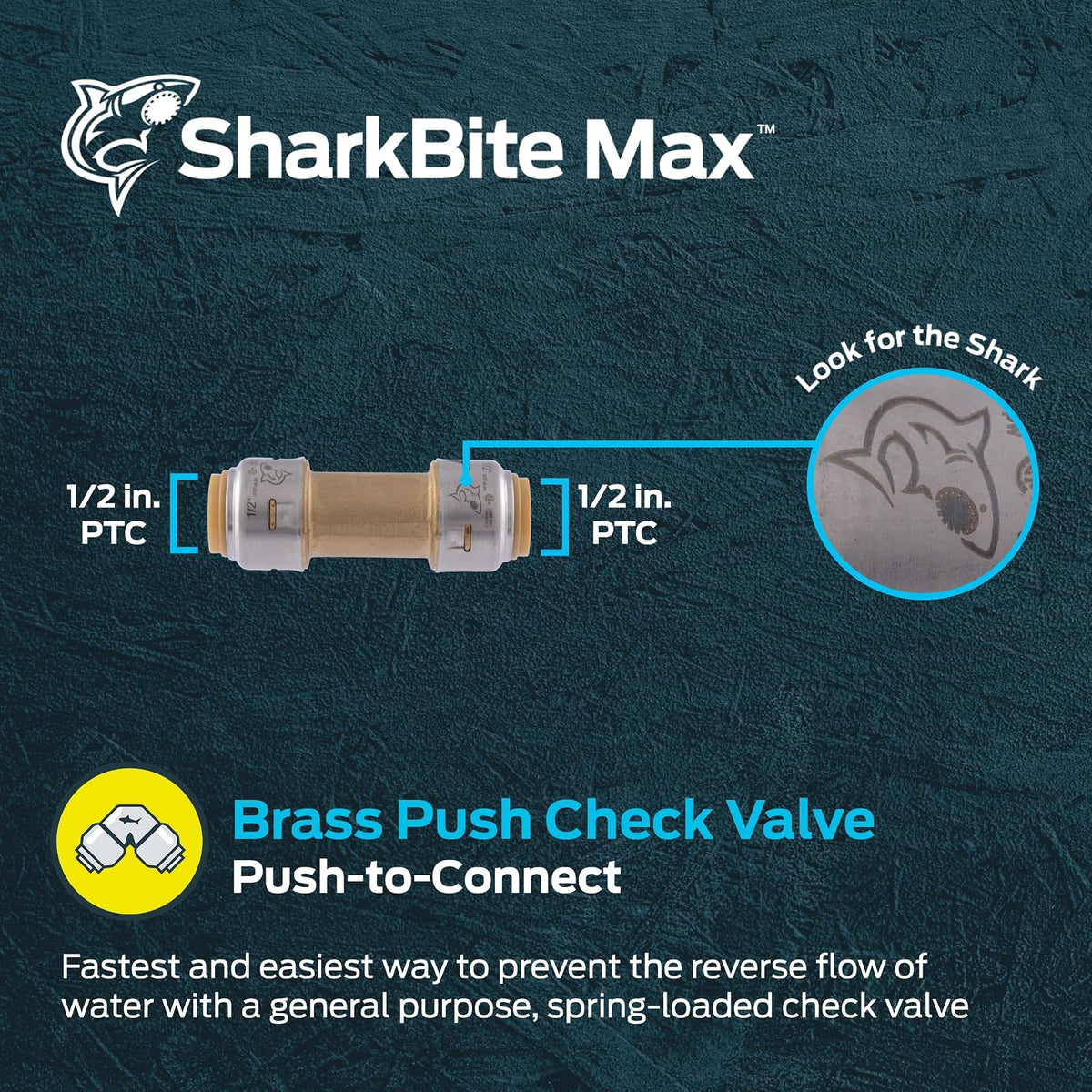 SharkBite Max - Válvula de retención de 1/2 pulgadas, ajuste de fontanería de latón, tubería PEX, cobre, CPVC, PE-RT, HDPE, UR2008A