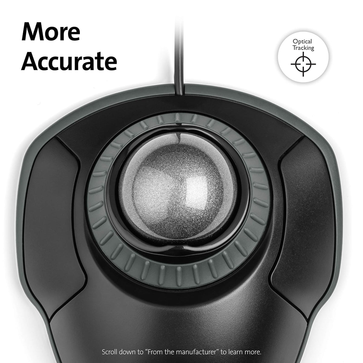 Kensington Orbit Mouse Trackball con Anillo de Desplazamiento (K75327WW), Negro-Gris