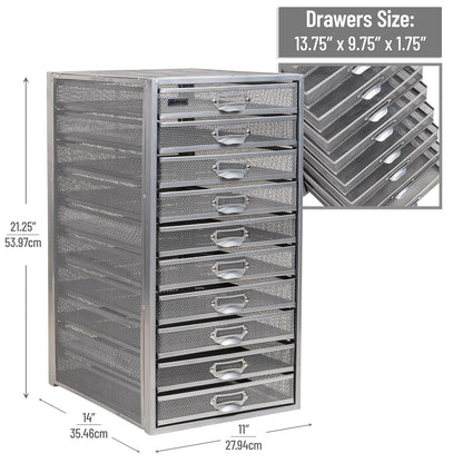 Mind Reader File Storage Drawers, Desk Organizer, Multi-Purpose, Crafts, Office, Metal Mesh, 10.75" L x 14" W x 21.25" H, Silver