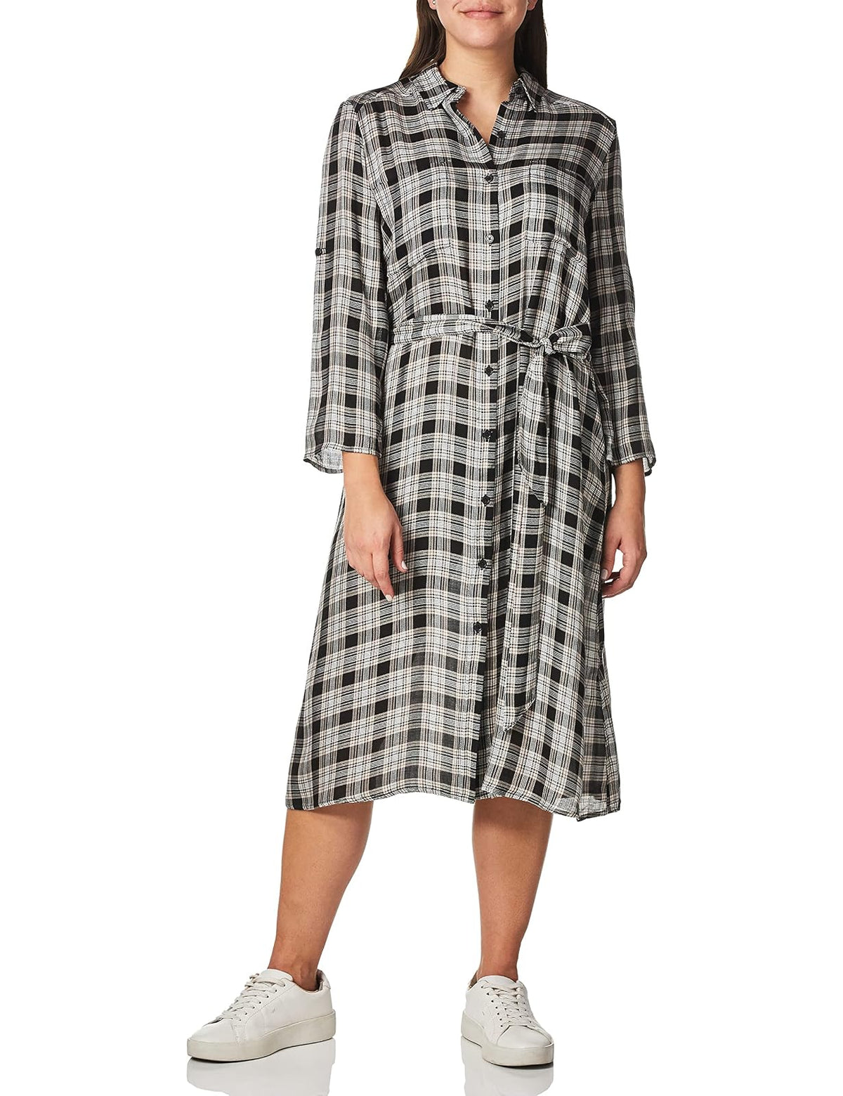 Max Studio 3/4 Sleeve Midi-Length Plaid Shirt Dress Vestido Casual Mujer