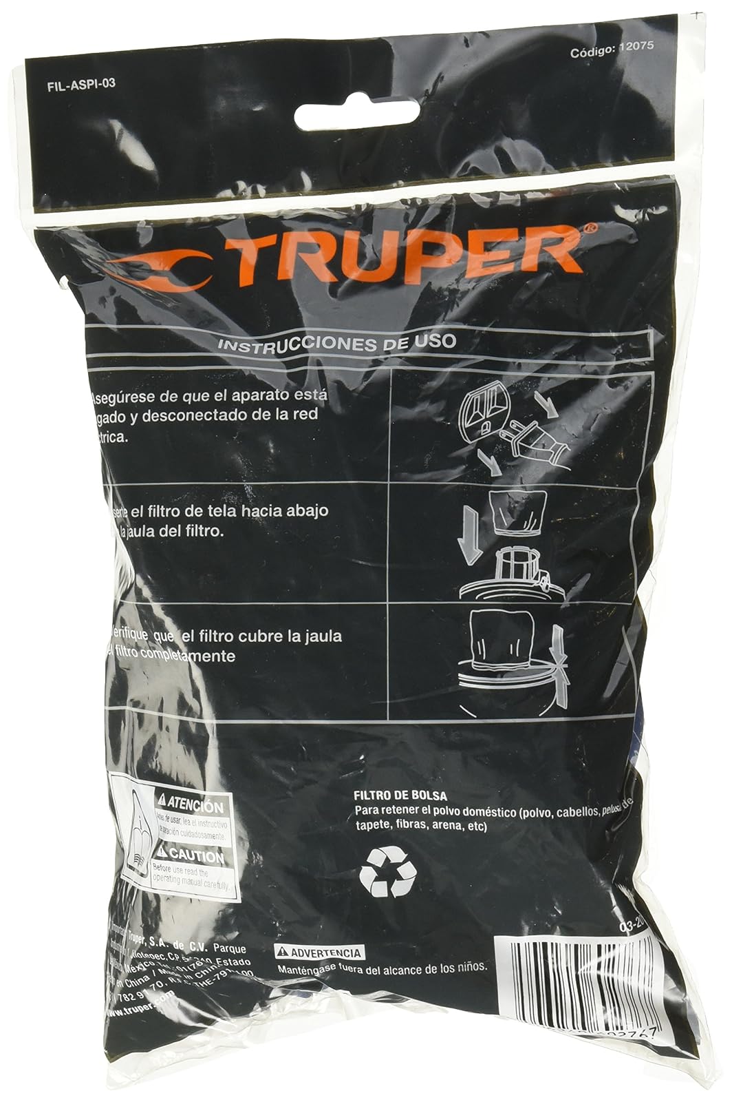 Truper FIL-ASPI-G1, Bolsa con 3 filtros de tela, aspiradoras de 3-4 galones