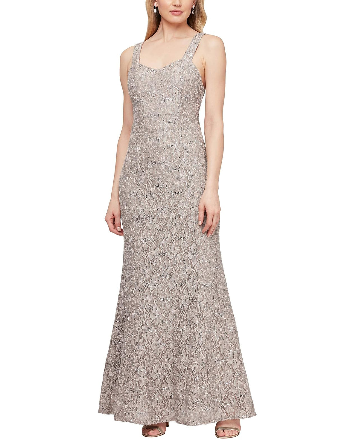 Ignite Evenings Vestido de Mujer con Lentejuelas y Encaje, Mink, 12
