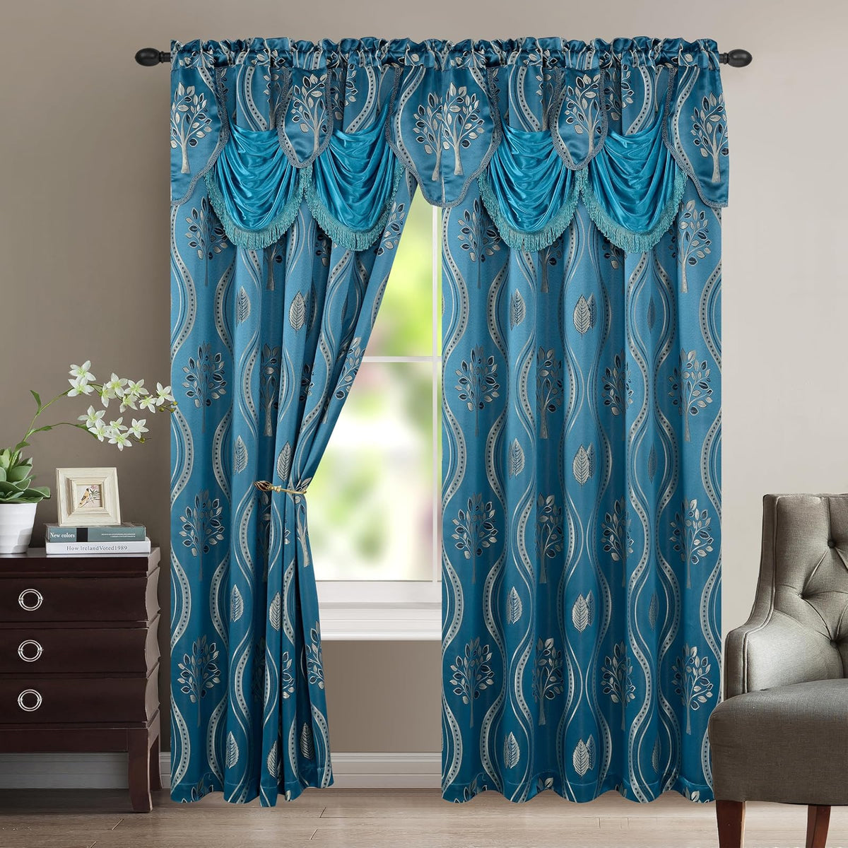 Elegant Comfort Cortinas con Cenefa Adjunta, Set de 2 - Navy