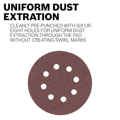 Bosch SR5R000 5", 60, 120, & 240 Assorted Grits, 8-Hole Hook & Loop Sanding Discs 6-pack