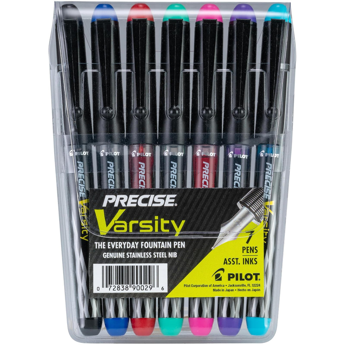 Pilot Varsity, Pluma Fuente, Tinta Líquida Colores Surtidos, Mediano, Estuche 1 Cartucho c/u 7 Piezas (90029)