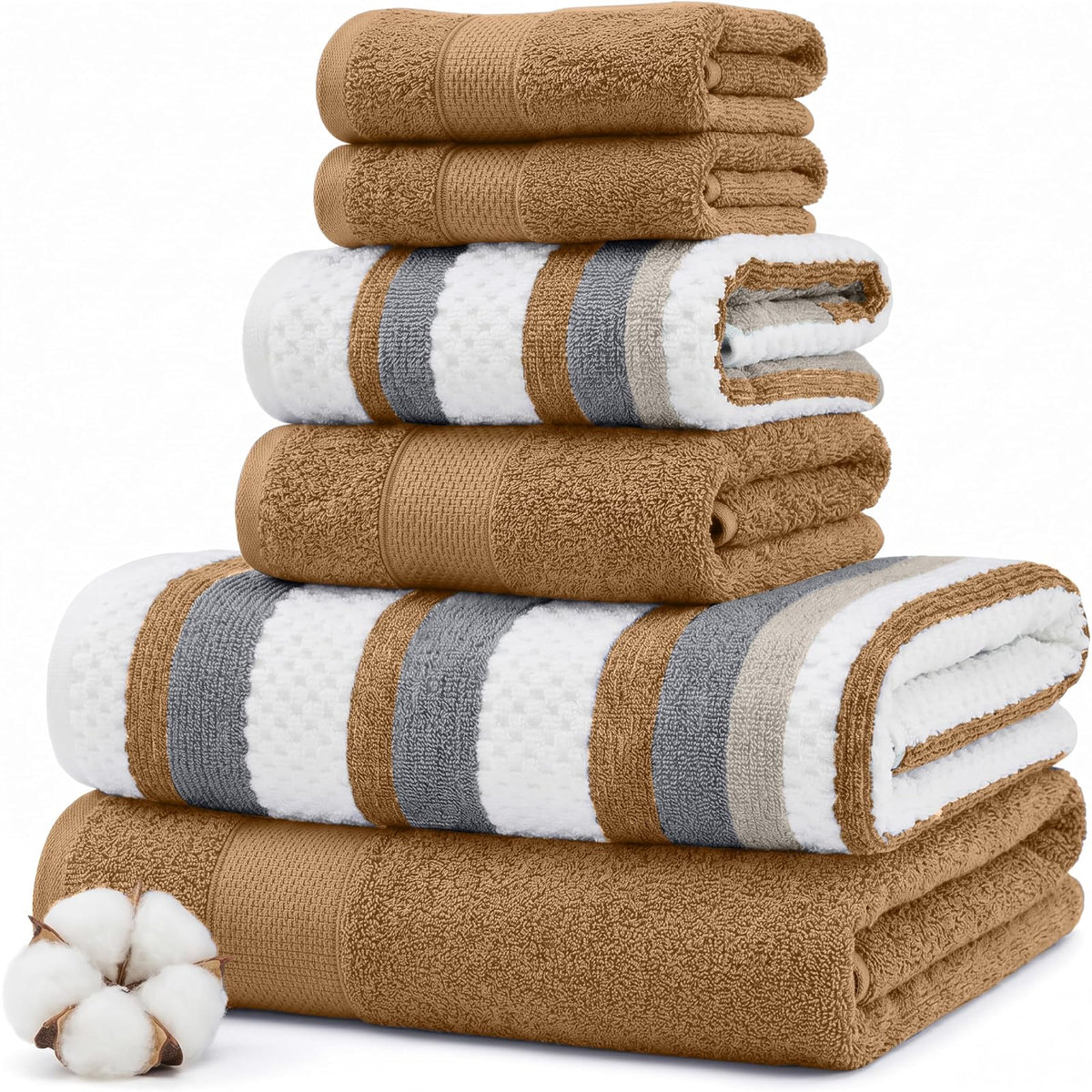 Modern Threads Pax - Juego de 6 Toallas Reversibles teñidas de Hilo Jacquard – Toallas de baño, Toallas de Mano y paños – súper absorbentes y de Secado rápido, 100% algodón Peinado, Mostaza