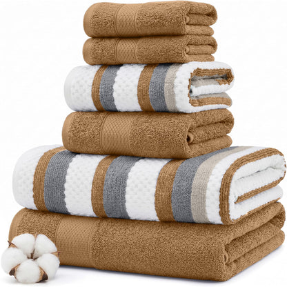 Modern Threads Pax - Juego de 6 Toallas Reversibles teñidas de Hilo Jacquard – Toallas de baño, Toallas de Mano y paños – súper absorbentes y de Secado rápido, 100% algodón Peinado, Mostaza