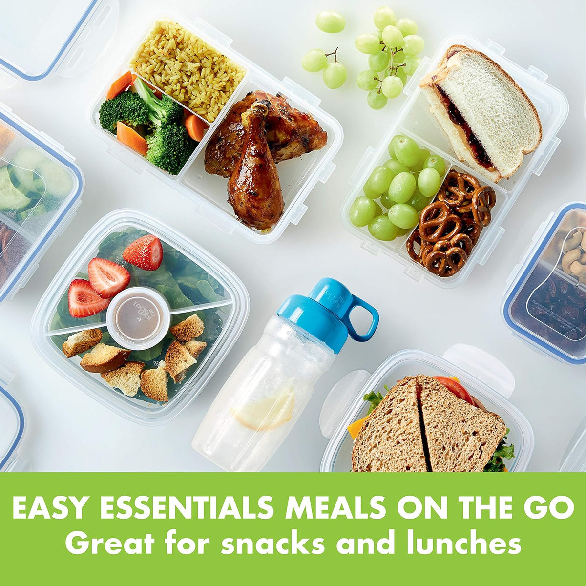 Lock & Lock Contenedor cuadrado hermético para el almacenamiento de alimentos, Transparente, 8.1 x 5.3 x 2" With Divider, 1