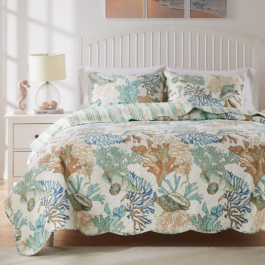 Barefoot Bungalow GL-1810AMSQ Atlantis Quilt Set, Jade, Full/Queen