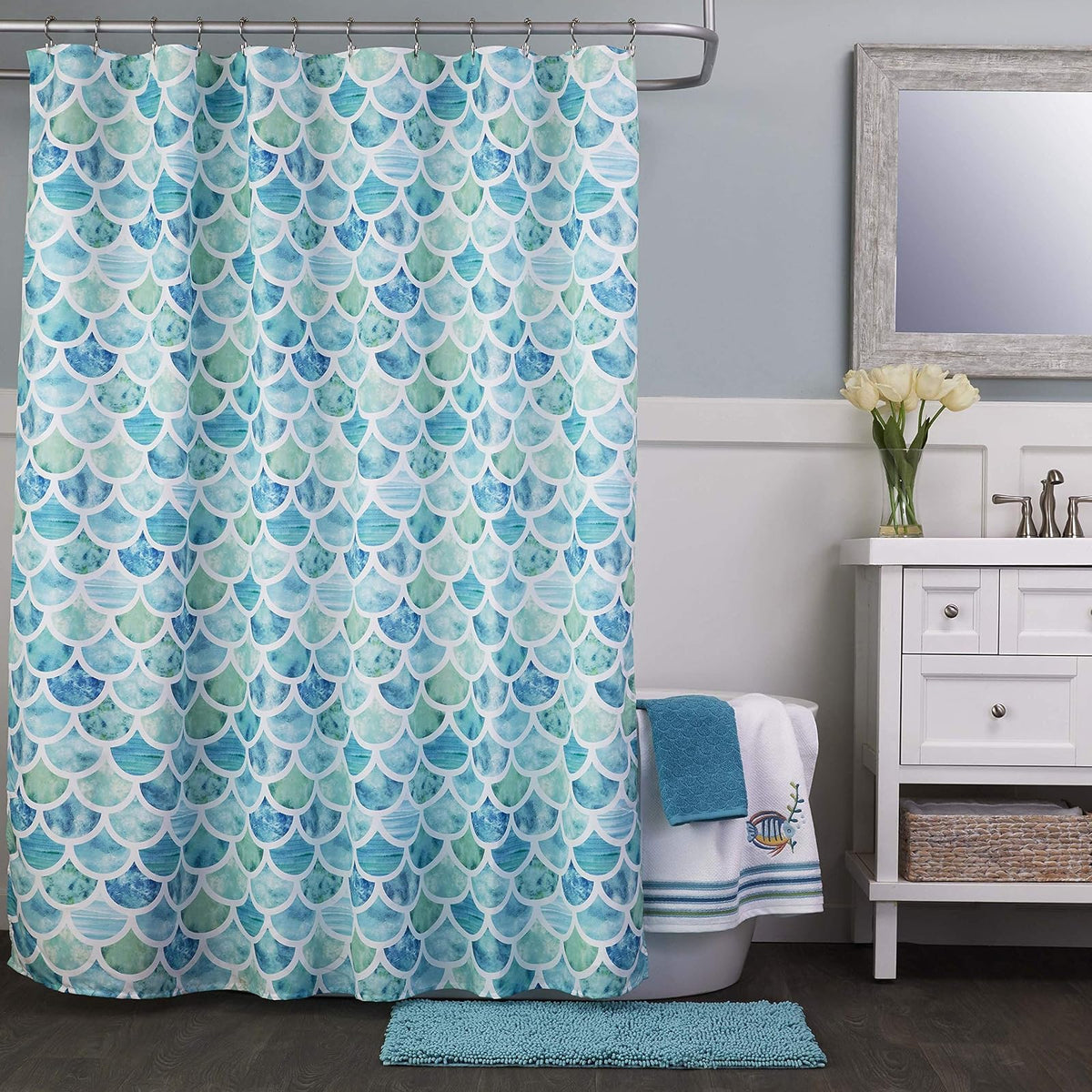 SKL Home - Cortina de Ducha con Escamas oceánicas, Multicolor