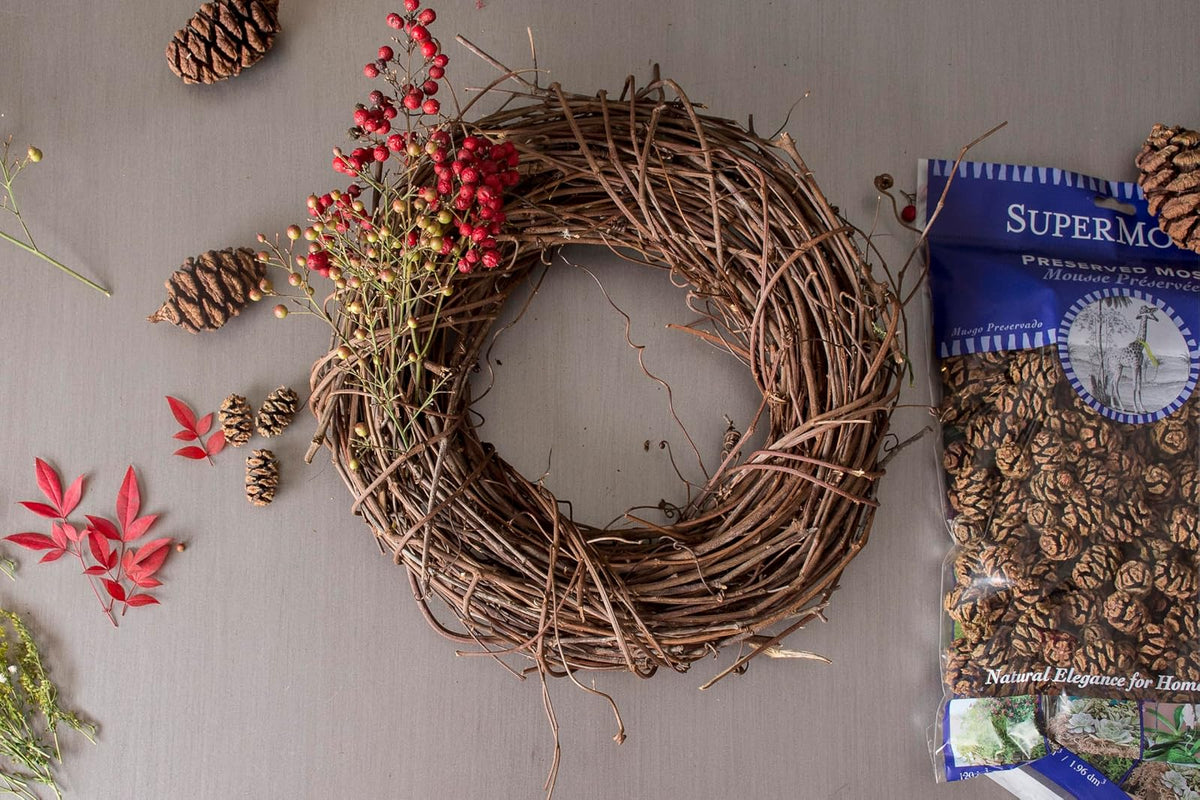 SuperMoss (22605 Corona de Vid Natural de huerto – Corona rústica Hecha a Mano para Puerta Delantera, decoración del hogar de Temporada, Corona de Puerta Interior y Exterior, 12 Pulgadas, Natural