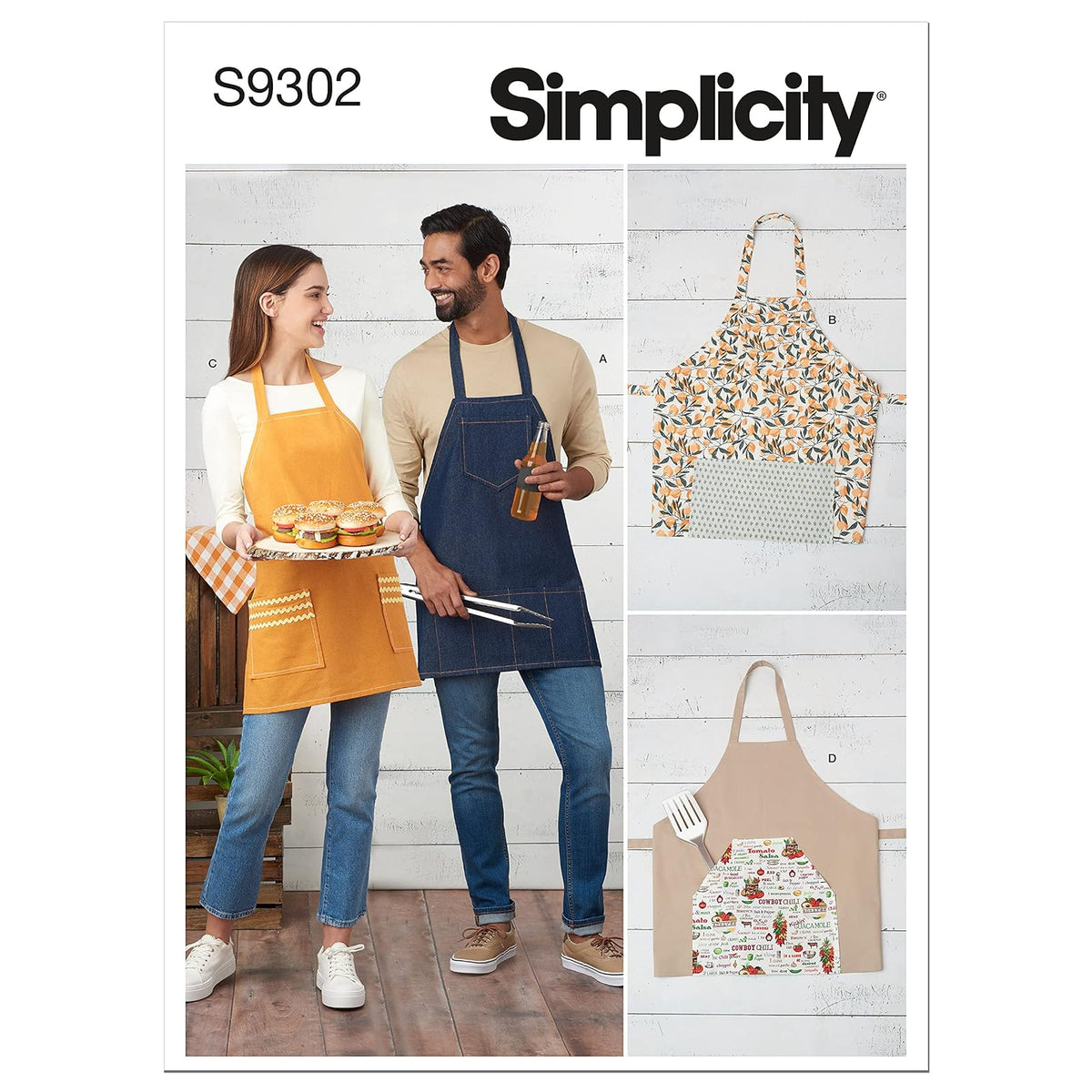 Simplicity - Delantal estilo barbacoa para hombre y mujer, código 9302, patrón de costura, talla única, color blanco