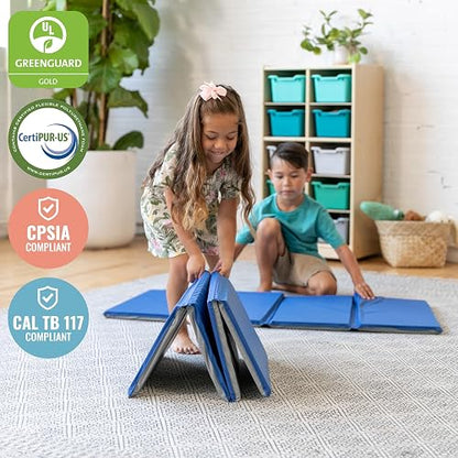 ECR4Kids Value 4-Fold Daycare Rest Mat, Blue and Grey (1" Thick)
