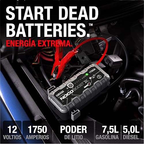 NOCO Boost X GBX55: Arrancador de batería de Auto 1750A – Booster de Litio portátil 12V, Power Bank y Cables para Pasar Corriente – para Motores de Gasolina hasta 7.5L y diésel hasta 5.0L