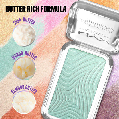 NYX Professional Makeup Highlighter, Iluminador Cremoso, 12 horas de Duración, Acabado Brillante y Natural, Fórmula Vegana, Tono Butta Mint, 5 g