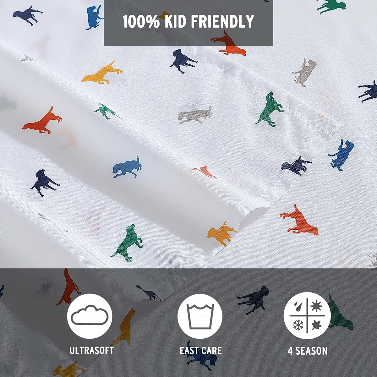 Eddie Bauer Kids - Sábanas Completas, Ropa de Cama Infantil Resistente a Las Manchas, para niños pequeños, diseño de Perros, Individual, Blanco