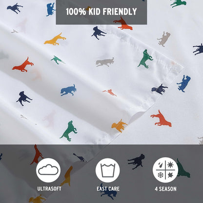 Eddie Bauer Kids - Sábanas Completas, Ropa de Cama Infantil Resistente a Las Manchas, para niños pequeños, diseño de Perros, Individual, Blanco
