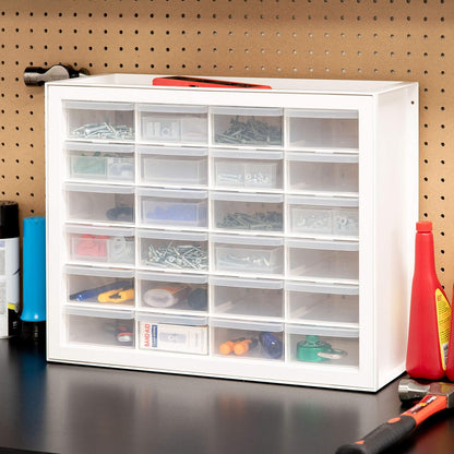IRIS USA Gabinete de Almacenamiento Apilable de 24 Cajones para Ferretería y Juguetes, 49.53cm Anx 17.78cm P x 39.37cm Al, Blanco - Pequeño Organizador de Baúl Utilitario Scrapbook y Pasatiempos