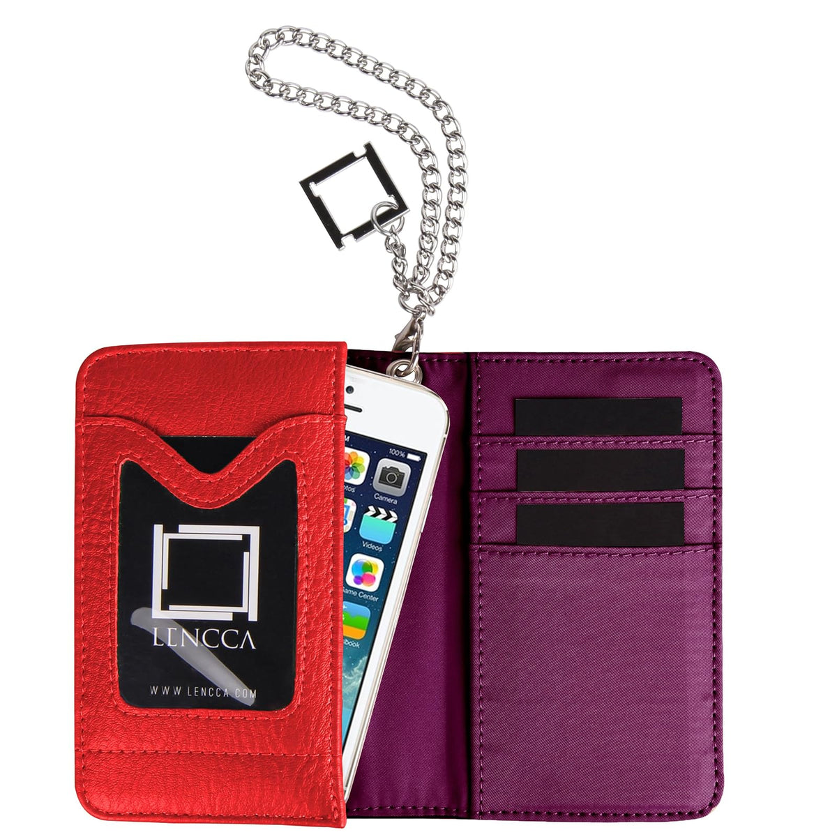 Lencca Kymira II - Cartera de Piel Vegana para Smartphone con Correa de muñeca extraíble, Color Magenta/Ciruela