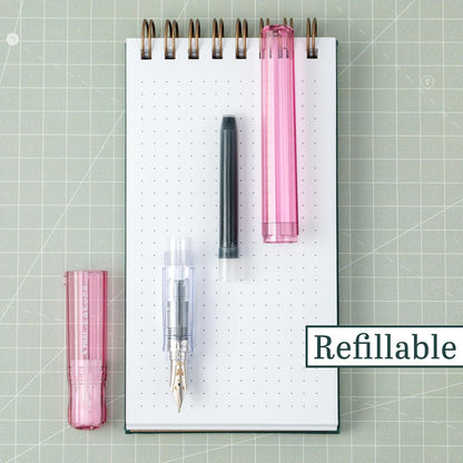 PILOT Pluma Fuente Kakuno, barril color rosa traslúcido, punto mediano, estuche con una pieza