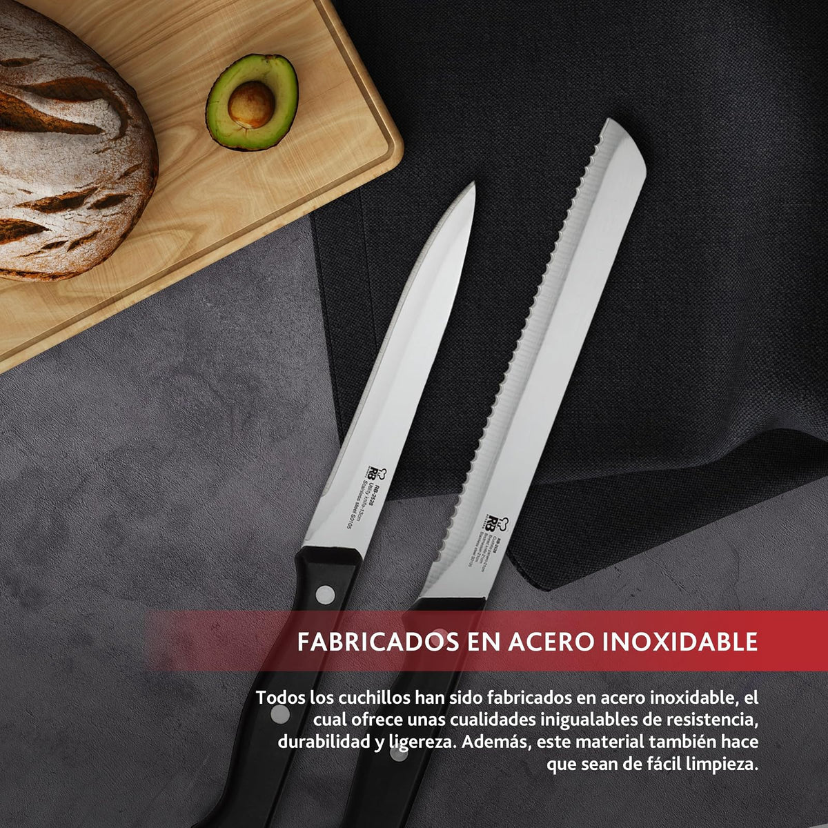 Renberg Tenessy - Cuchillos de bloque de acero inoxidable, plástico, madera, negro, 30 x 30 x 30 cm