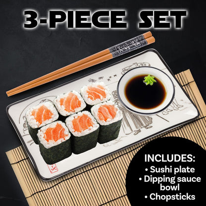 Silver Buffalo Star Wars - Arte japonés de acuarela con Jabba the Hutt, Darth Vader, Stormtroopers juego de sushi de cerámica con plato de salsa para sumergir y palillos a juego