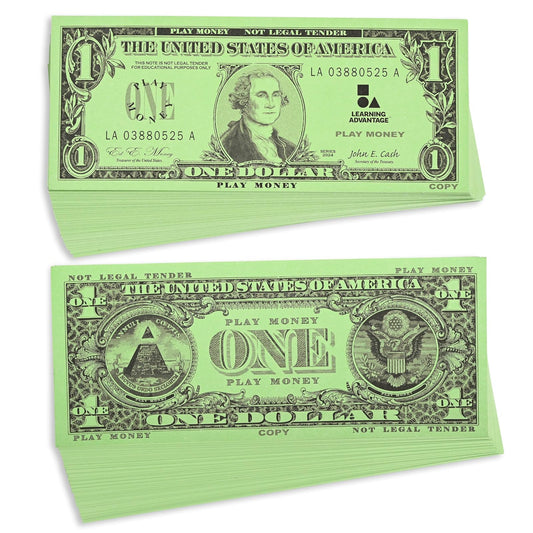 Learning Advantage Bills Set 100 | Billetes de $1, realista, tamaño moneda, bolsa plástica