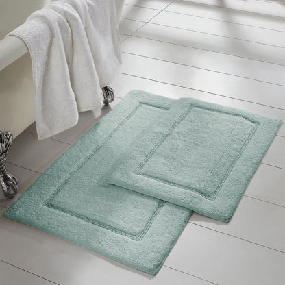 Amrapur Overseas Modern Threads - Juego de 2 tapetes de baño de lujo, algodón peinado suave de bucle sólido, respaldo antideslizante para suelos de baño, 17 x 24 pulgadas y 21 x 34 pulgadas, tapetes de baño absorbentes