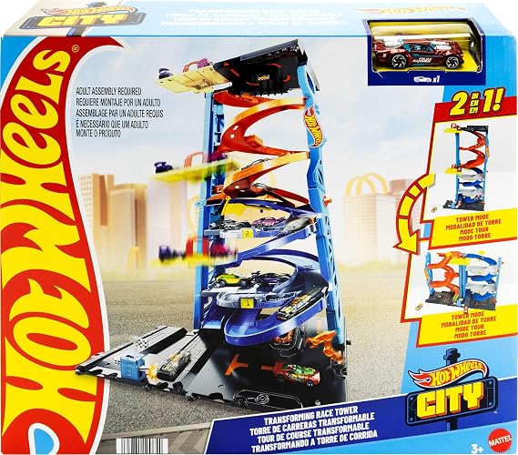 Hot Wheels, Pista de Juguete, Torre de Carreras con Doble Altura con 1 vehículo Incluido, para coleccionistas y niños, Edad 3 Años en Adelante, Mattel