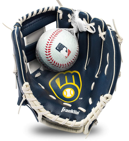 Franklin Sports MLB Set de Guante y Pelota de Teeball Infantil, 9.5 Pulg - Cerveceros de Milwaukee