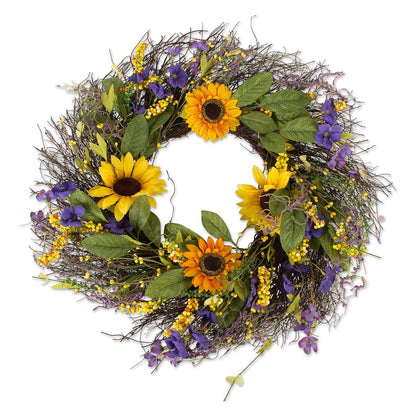 DII CAMZ37427 Corona Decorativa de Temporada Primavera/Verano, Puerta Delantera o decoración de Pared Interior, 55,8 cm de diámetro, Girasol