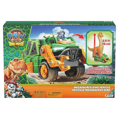 Paw Patrol: The Dino Movie, vehículo de Dinosaurio Megasaurus con Dinosaurio Inflable de 76,2 cm y Figura de acción de Rocky, Juguetes para niños y niñas preescolares, a Partir de 3 años