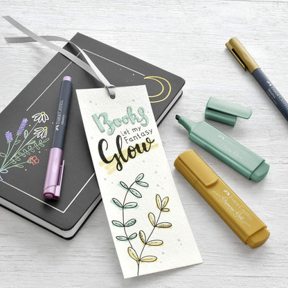 Faber-Castell. Pack 8 textliner 46 metálicos, colores, verde, azul, violeta, rosa, rosa perlado, plata, oro y rojo. Presentación creative studio
