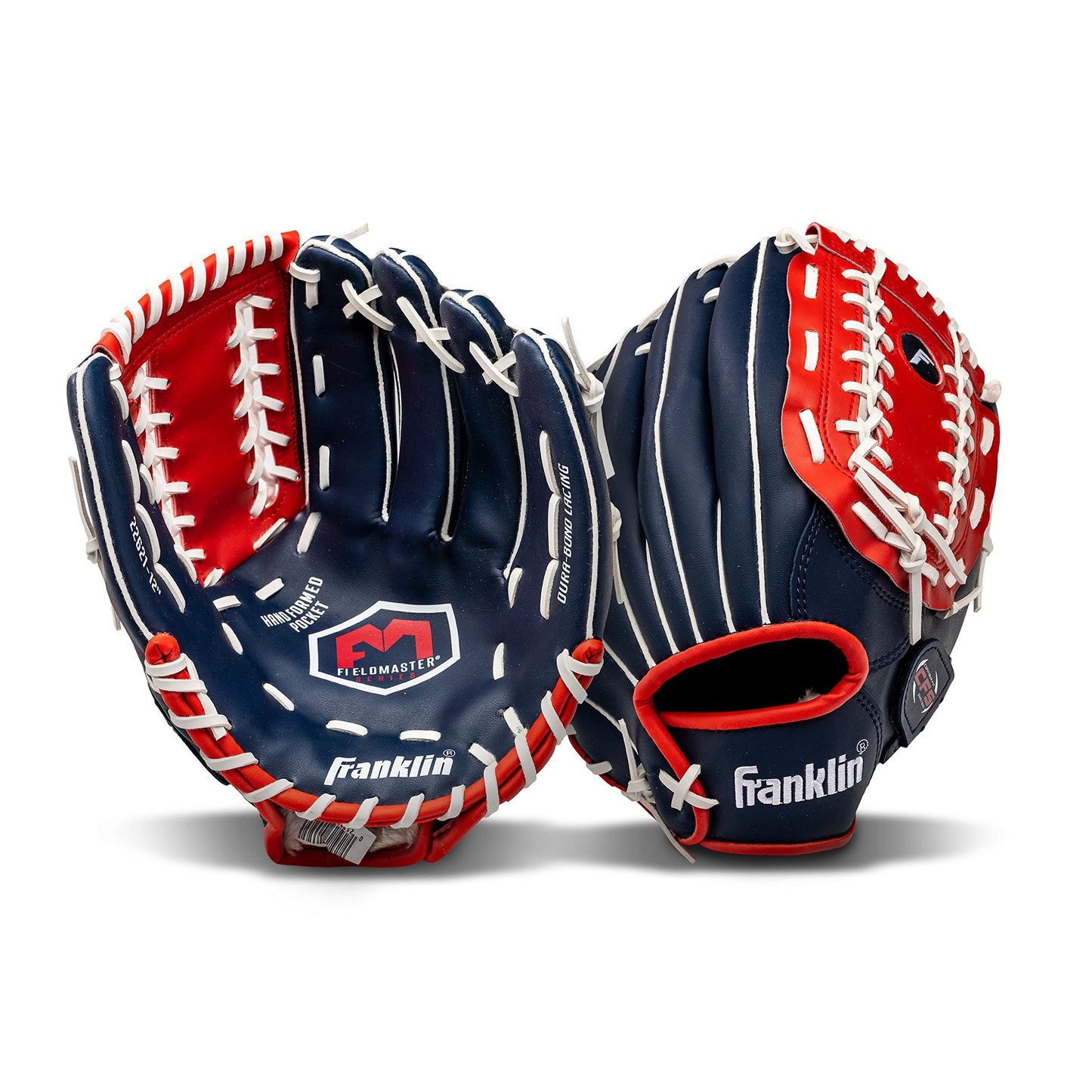 Franklin Sports Guante de béisbol y sóftbol, Maestro de Campo, Guante de béisbol y sóftbol, 12 Pulgadas, Tela de Trapecio, Rojo, Blanco, Azul