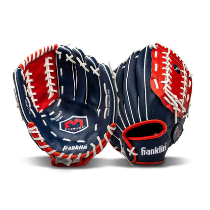 Franklin Sports Guante de béisbol y sóftbol, Maestro de Campo, Guante de béisbol y sóftbol, 12 Pulgadas, Tela de Trapecio, Rojo, Blanco, Azul