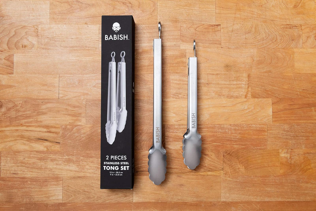 Babish - Juego de pinzas de cocina con bloqueo de 30,5 cm y 22,8 cm, acero inoxidable