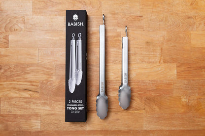 Babish - Juego de pinzas de cocina con bloqueo de 30,5 cm y 22,8 cm, acero inoxidable