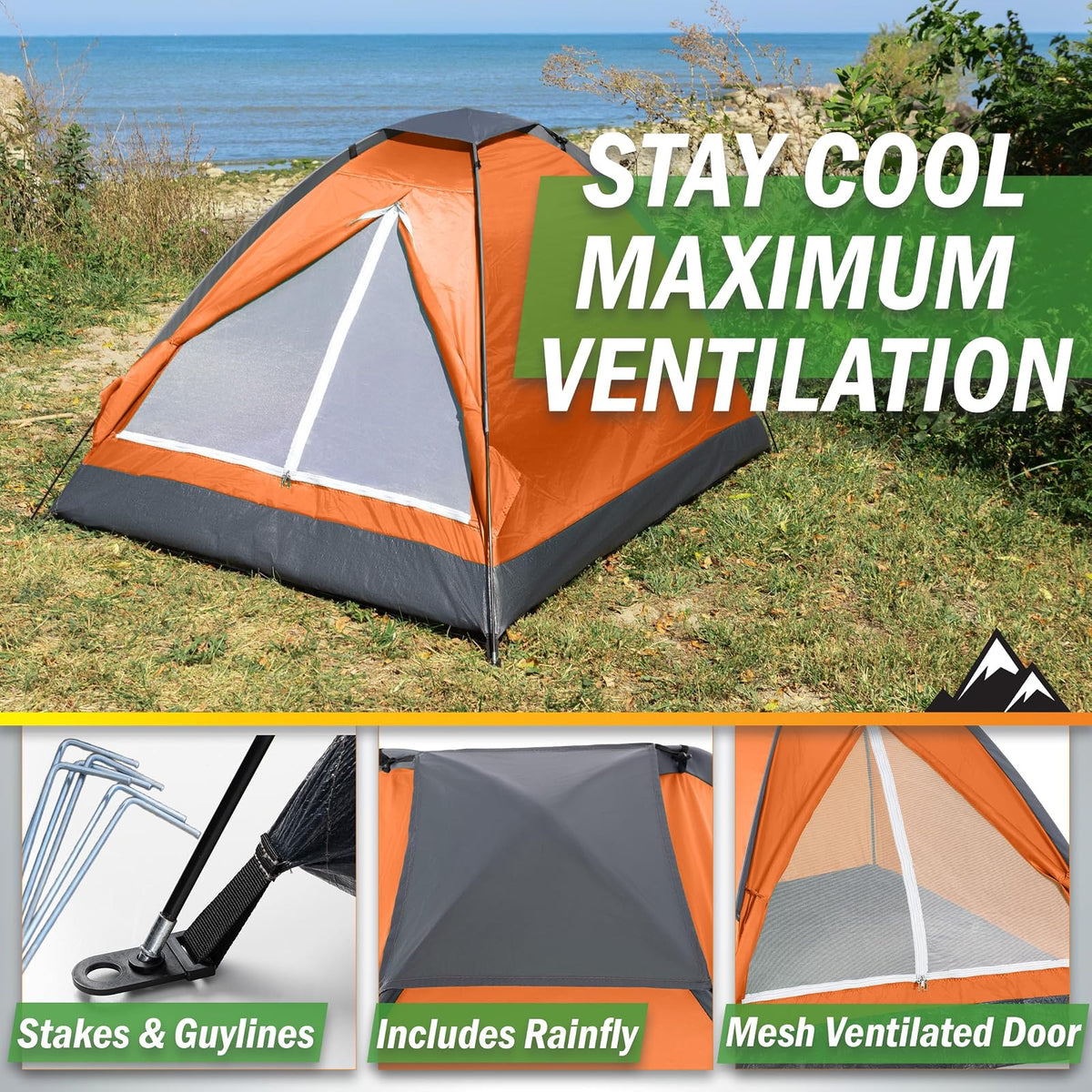 2-Person Camping Tent – Includes Rain Fly and Carrying Bag – Lightweight Outdoor Tent for Backpacking, Hiking, or Beach by Wakeman Outdoors