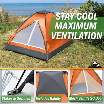 2-Person Camping Tent – Includes Rain Fly and Carrying Bag – Lightweight Outdoor Tent for Backpacking, Hiking, or Beach by Wakeman Outdoors