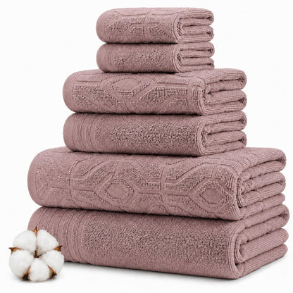 Modern Threads - Juego de 6 Piezas, 2 Toallas de baño, 2 Toallas de Mano, 2 paños teñidos con Hilo de Diamante para Puerta de Jacquard, Color Rosa Polvoriento - Estándar - Rosa empolvada