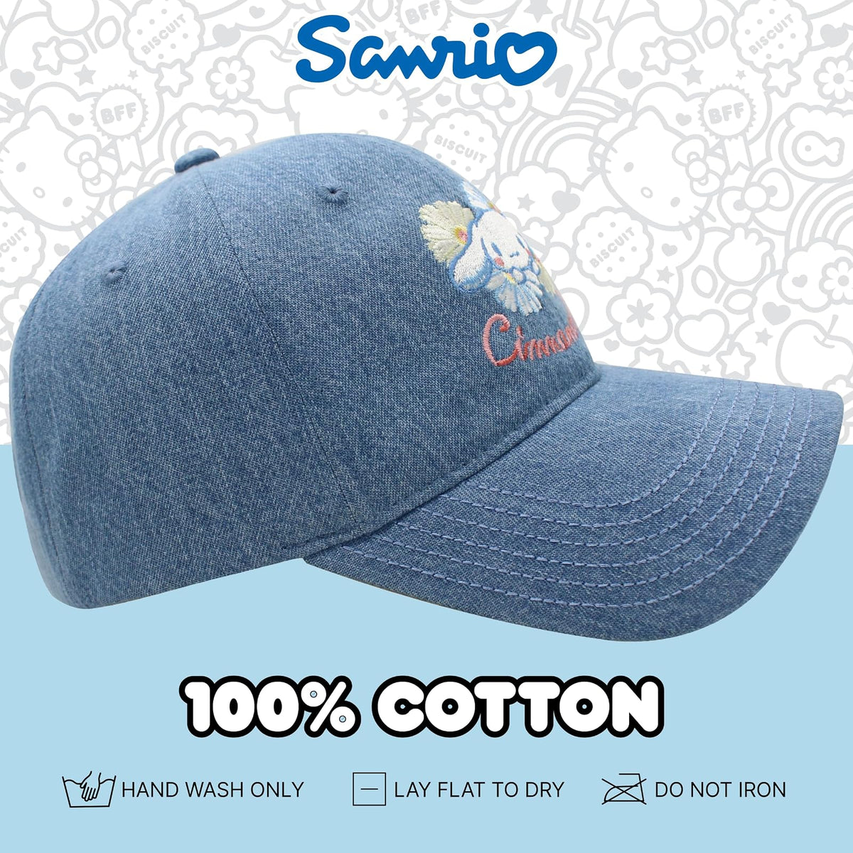 Cinnamoroll - Gorro de béisbol de algodón para Mujer con Borde Curvado, Tela Vaquera, Talla única, Azul (Denim), One Size