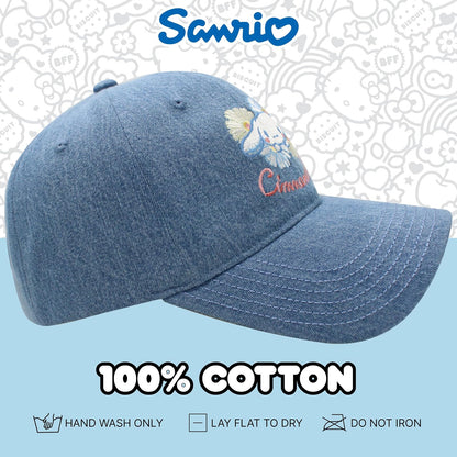 Cinnamoroll - Gorro de béisbol de algodón para Mujer con Borde Curvado, Tela Vaquera, Talla única, Azul (Denim), One Size
