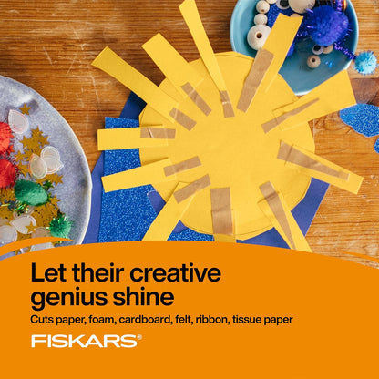 Fiskars - Tijeras decorativas para manualidades de 4 a 7 años, tijeras de manualidades para niños, diseño de zoológico con bordes en zigzag, paquete de 3
