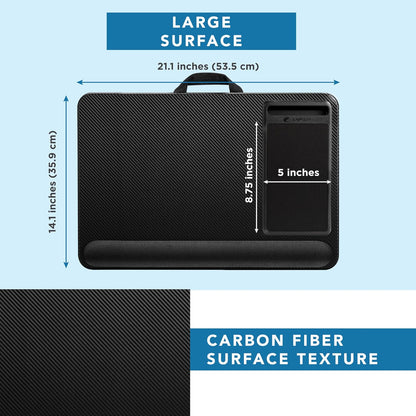 LapGear Home Office Pro - computadora de regazo con reposamuñecas, alfombrilla para mouse y soporte para teléfono, color carbón negro, se adapta a portátiles de hasta 15.6 pulgadas, estilo n.º 91598