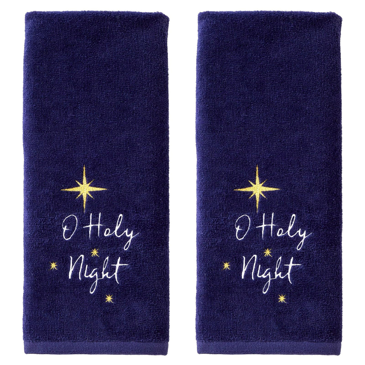 SKL Home Religious/Christmas/Winter O Holy Night Juego de 2 Toallas de Mano para baño/Cocina y Regalo, Color Azul Marino