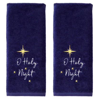 SKL Home Religious/Christmas/Winter O Holy Night Juego de 2 Toallas de Mano para baño/Cocina y Regalo, Color Azul Marino