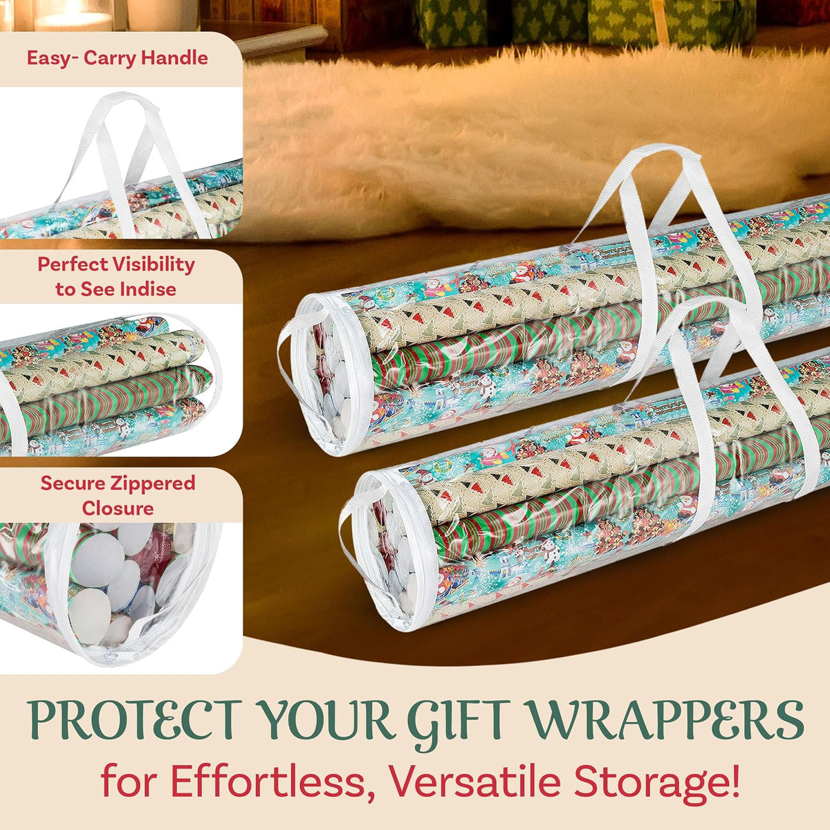 Elf Stor 83-DT5054 Bolsas de Almacenamiento para Regalo con Capacidad para Rollos de Papel de 40 Pulgadas, Paquete de 2, X-Grande, Transparente, 2 Unidades