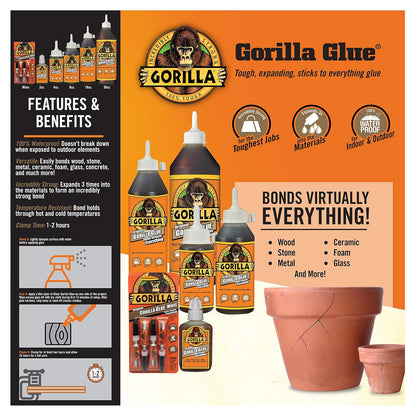 Gorilla Original - Pegamento de poliuretano impermeable, botella de 2 onzas, color marrón (paquete de 1)